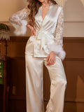Lunaria | Lace-Trim Fuzzy Pajama Set
