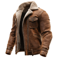 Adrian - Vintage Brown Leather Jacket with Faux Fur