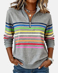 Esme | Women's Striped Sweater - Zip Collar