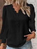 Delilah | Women's V Neck Ribbed Long Sleeve Blouse
