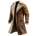 Michael - Retro Brown Leather Coat with Artificial Wool Lining