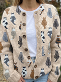Daphne | Women's Cat Print Cardigan - Oversized