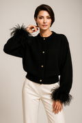 Katarina | Women's Feather Trim Button Cardigan