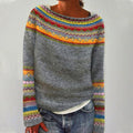 Zinnia | Women's Striped Round Neck Long Sleeve Sweater